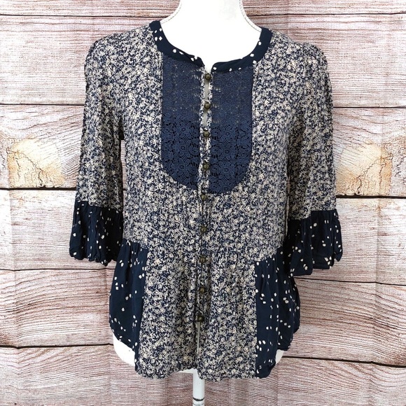 Maeve Button Down Lace Front Blouse Size 2 - Picture 1 of 14